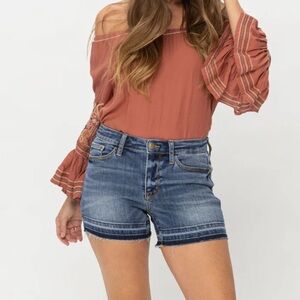 JUDY BLUE Release Hem Shorts Raw Hem Cut Offs Mid Rise Style JB15268DK Sz M